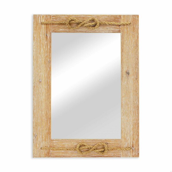 Homeroots Wood Finished Frame with Nautical Rope Accent Wall Mirror, Brown 379856